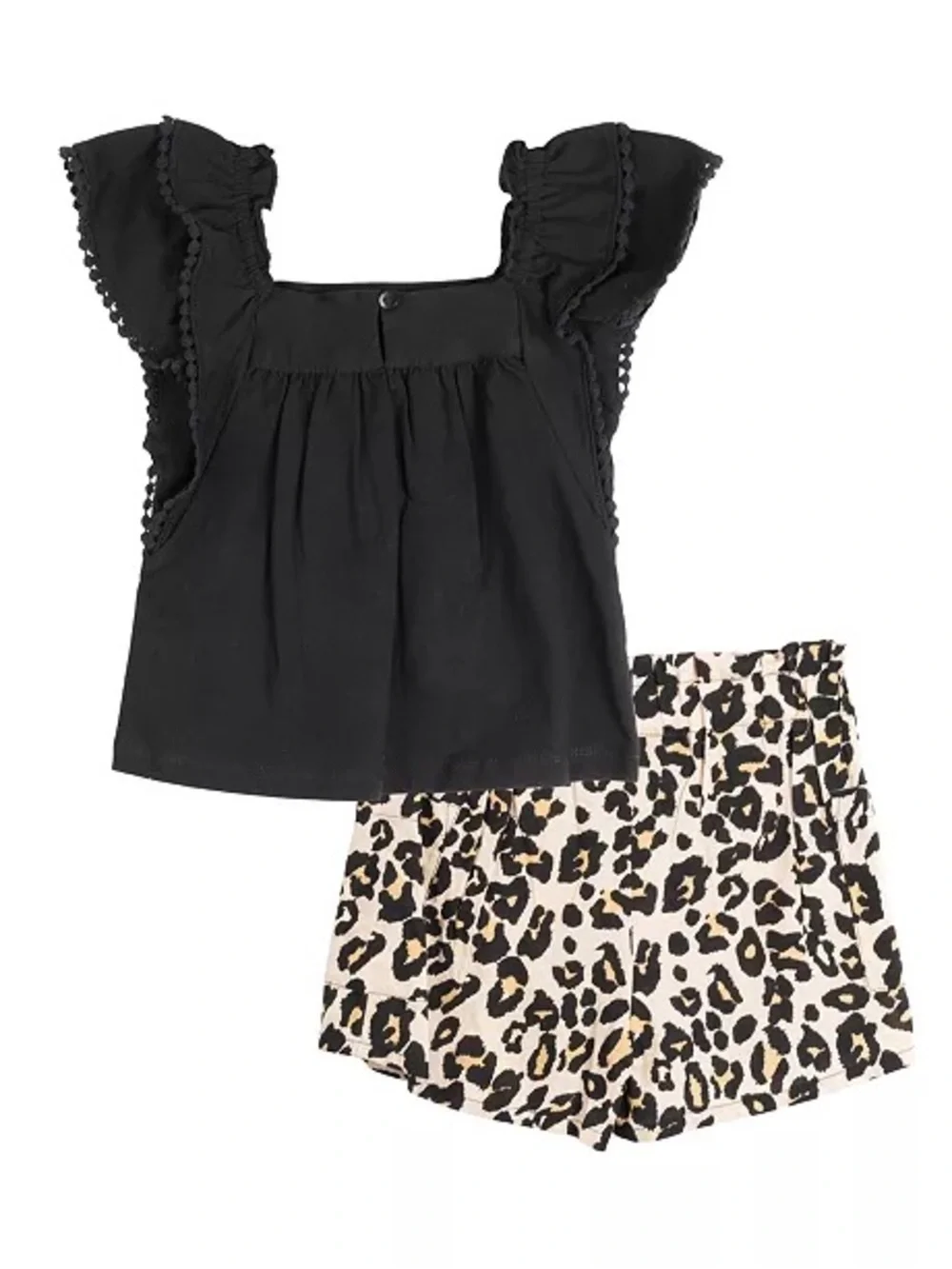 Rare Editions Baby Girls Black Ruffle Top & Leopard Shorts Set 18M
